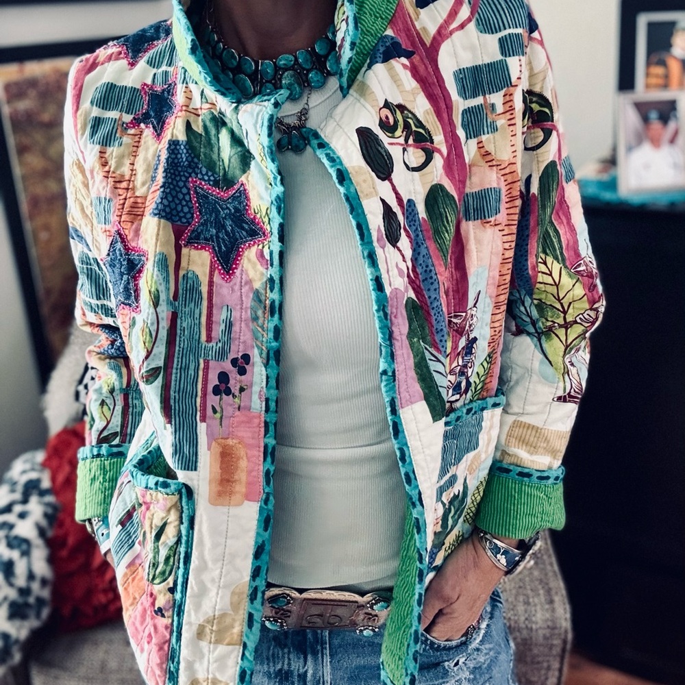 Colorful Quilted Jacket with Unique Print